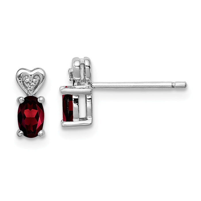 925 Sterling Silver Rhodium-plated Garnet & Diamond  Earrings, 8mm x 3mm