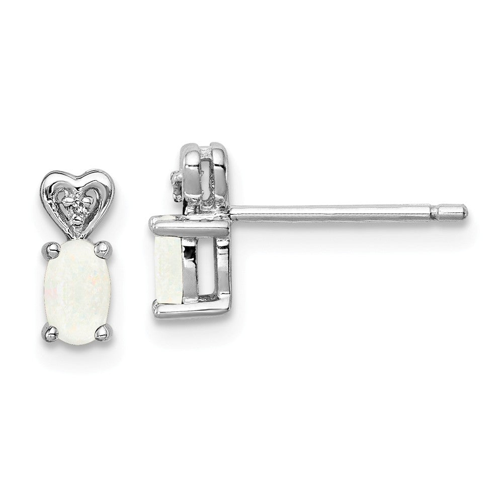 925 Sterling Silver Rhodium-plated Created Opal & Diamond  Earrings, 8mm x 3mm