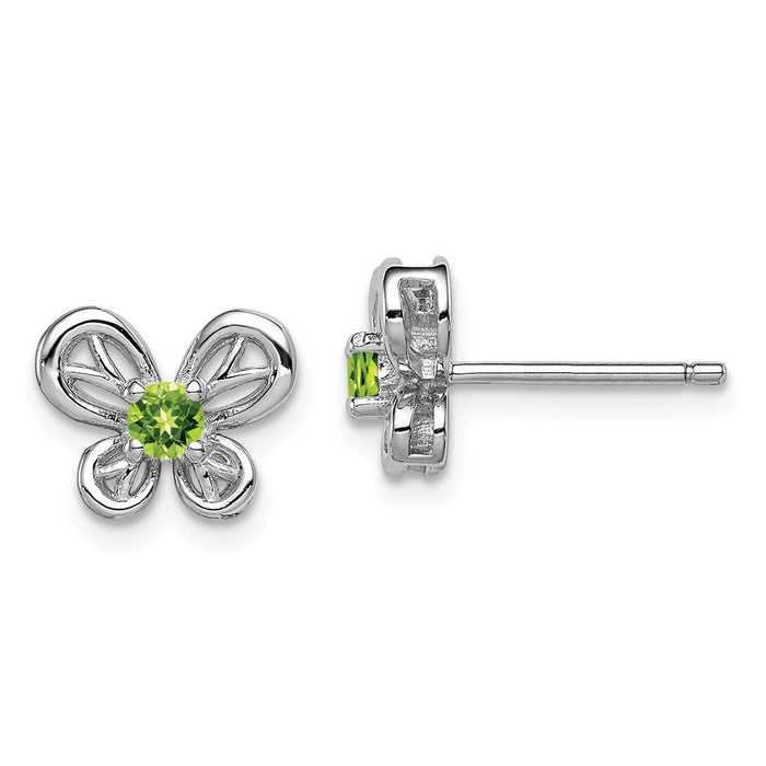 925 Sterling Silver Rhodium-plated Peridot Earrings, 9mm x 10mm