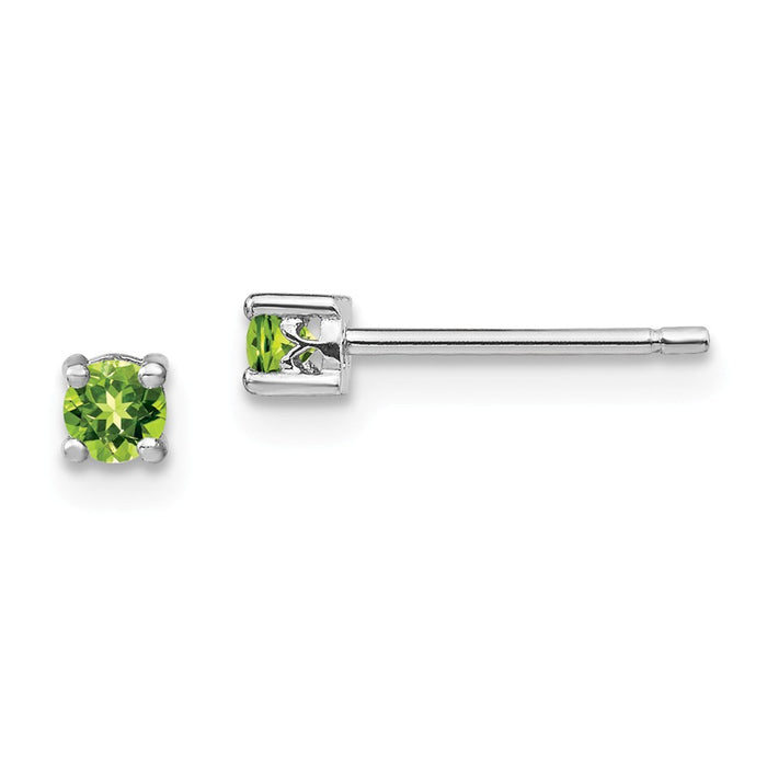 925 Sterling Silver 3mm Round Peridot Post Earrings, 3mm x 3mm