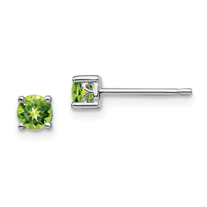 925 Sterling Silver Rhodium-plated 4mm Round Peridot Post Earrings, 4mm x 4mm