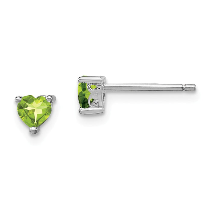 925 Sterling Silver 4mm Heart Peridot Post Earrings, 4.5mm x 4.5mm