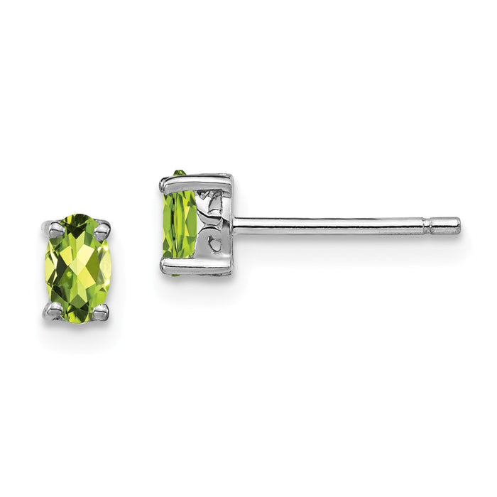 925 Sterling Silver Rhodium-plated 5x3mm Oval Peridot Post Earrings, 5mm x 3mm