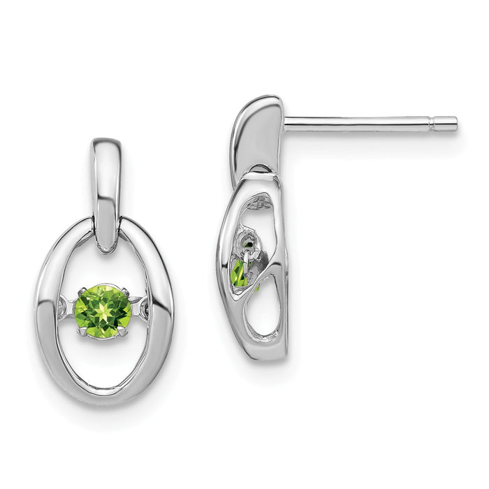 925 Sterling Silver Rhodium Peridot Birthstone Vibrant Earrings, 14mm x 7.5mm