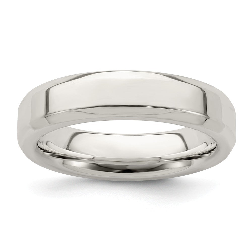 925 Sterling Silver, 5mm Bevel Edge Size 6.5 Wedding Band