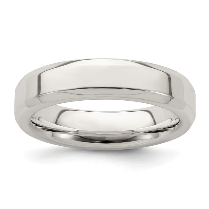 925 Sterling Silver, 5mm Bevel Edge Size 5 Wedding Band