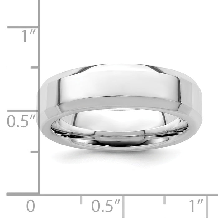 925 Sterling Silver, 6mm Bevel Edge Size 7 Wedding Band