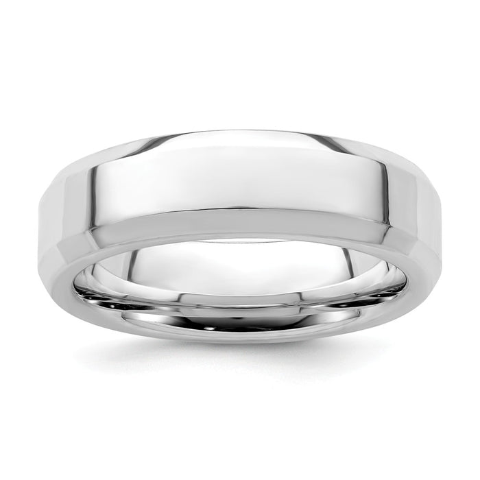 925 Sterling Silver, 6mm Bevel Edge Size 7 Wedding Band