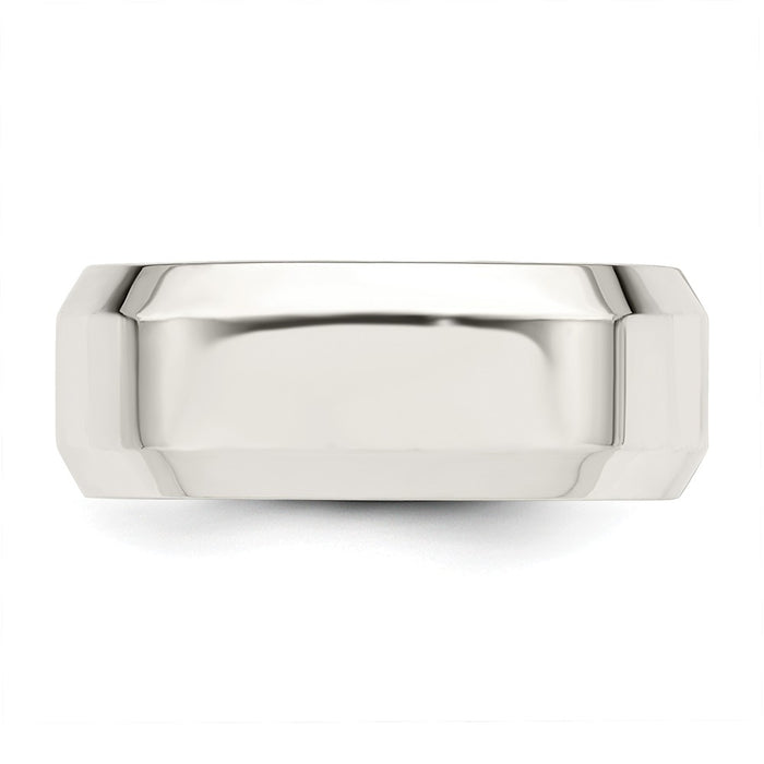925 Sterling Silver, 8mm Bevel Edge Size 11 Wedding Band