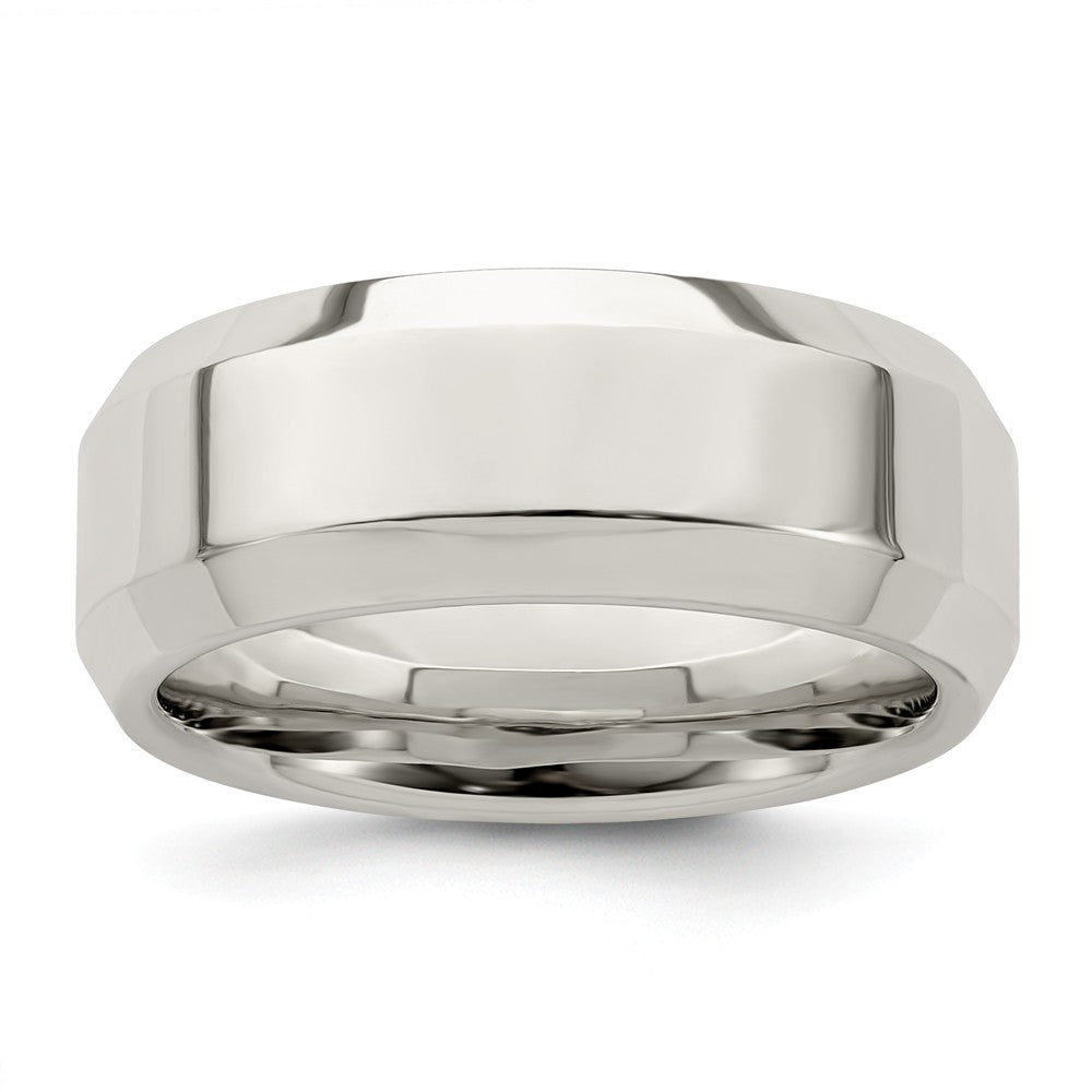 925 Sterling Silver, 8mm Bevel Edge Size 7 Wedding Band