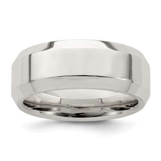 925 Sterling Silver, 8mm Bevel Edge Size 7 Wedding Band