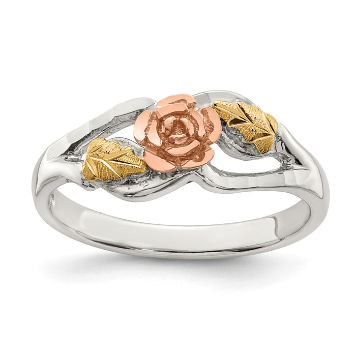 925 Sterling Silver & 12k Rose Ring, Size: 8