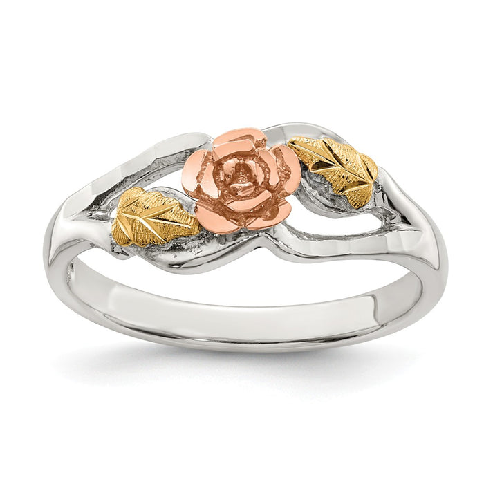 925 Sterling Silver & 12k Rose Ring, Size: 6