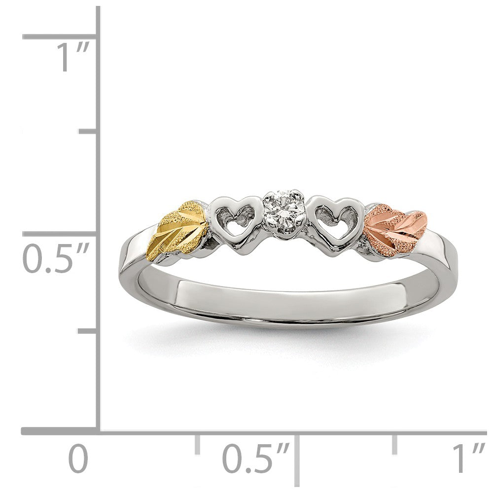925 Sterling Silver & 12k Heart Diamond Ring, Size: 7