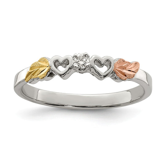 925 Sterling Silver & 12k Heart Diamond Ring, Size: 6
