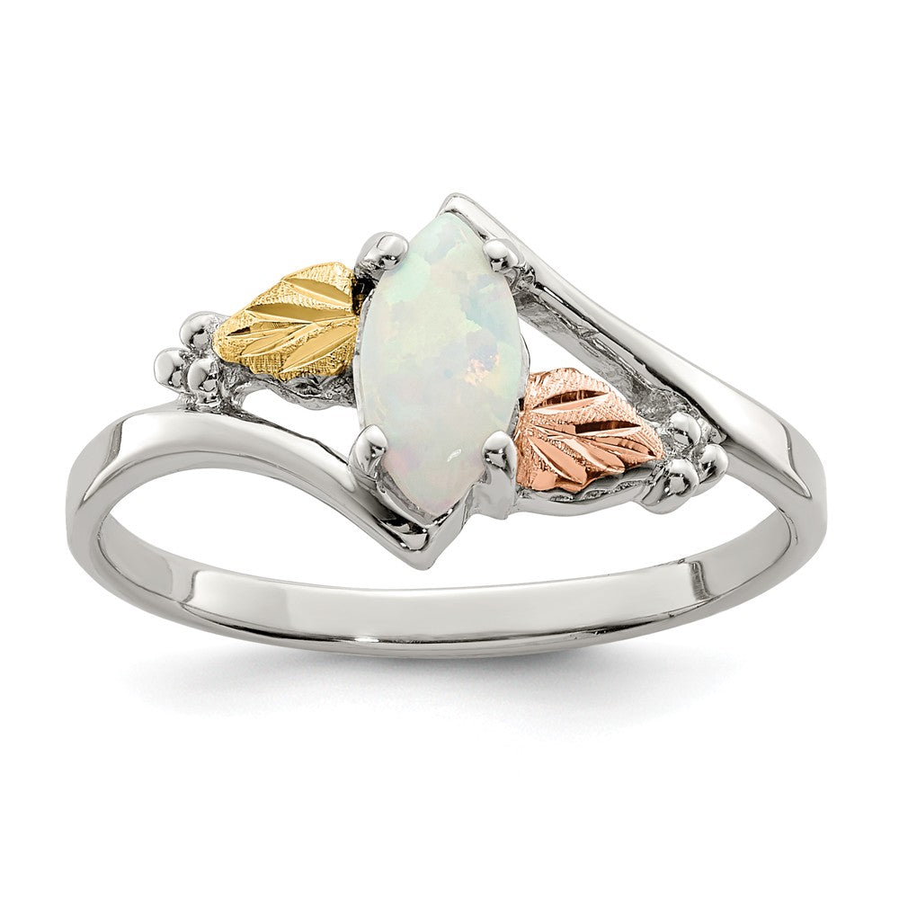 925 Sterling Silver & 12k Created Opal Ring, Size: 7