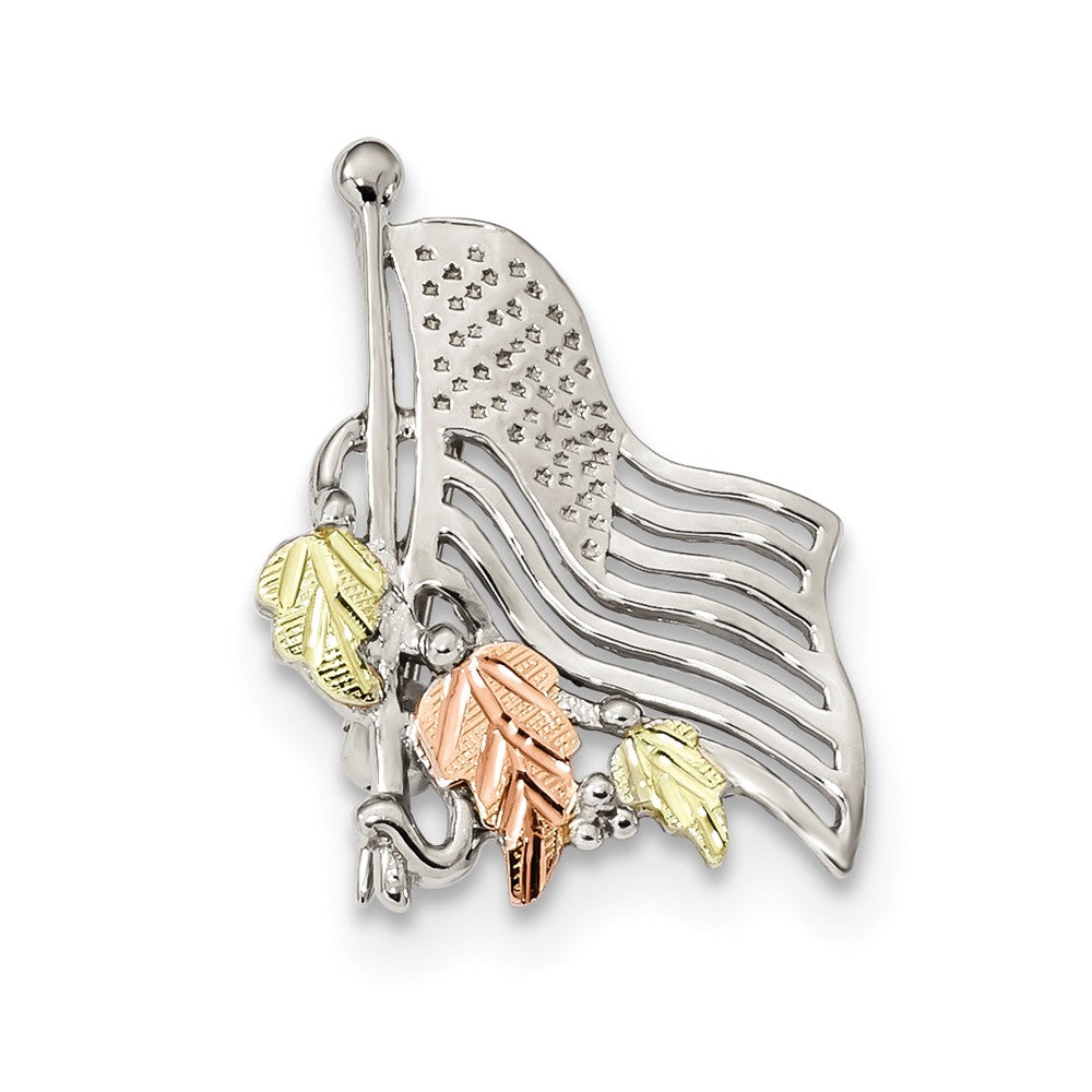 925 Sterling Silver & 12k Accents American Flag Pin