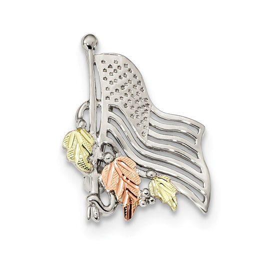 925 Sterling Silver & 12k Accents American Flag Pin