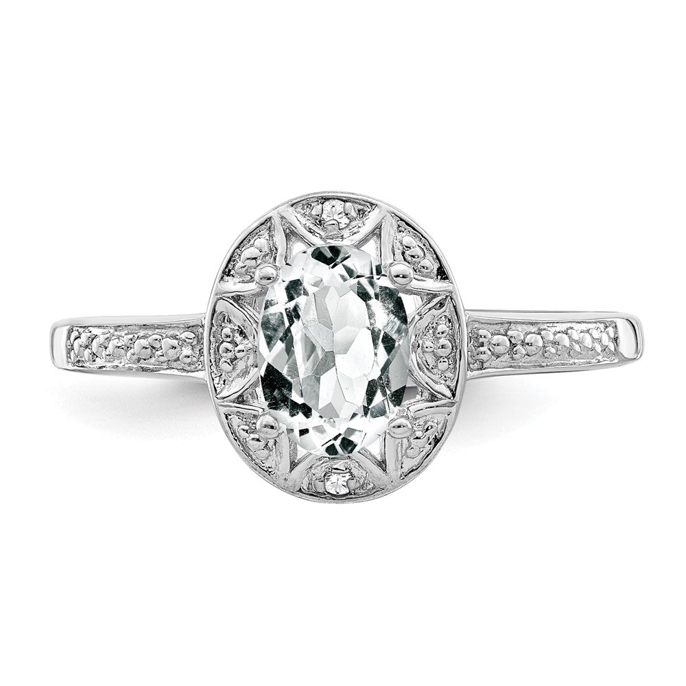 925 Sterling Silver Rhodium-plated Diamond & White Topaz Ring, Size: 8