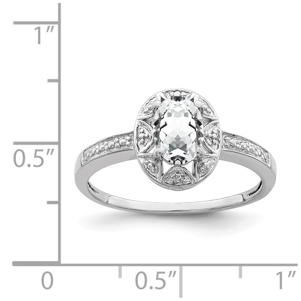 925 Sterling Silver Rhodium-plated Diamond & White Topaz Ring, Size: 8