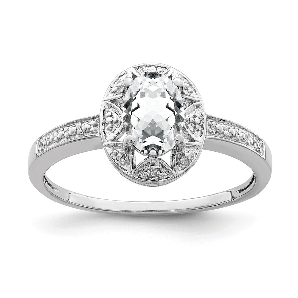 925 Sterling Silver Rhodium-plated Diamond & White Topaz Ring, Size: 6