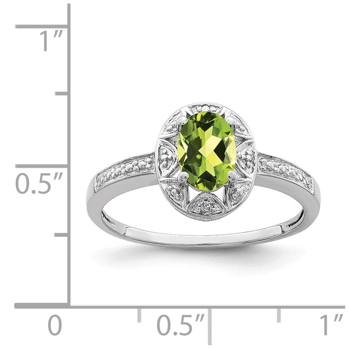 925 Sterling Silver Rhodium-plated Diamond & Peridot Ring, Size: 9