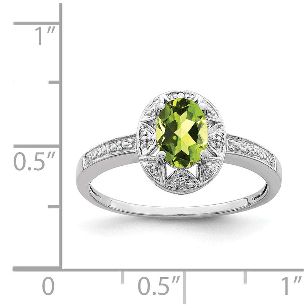 925 Sterling Silver Rhodium-plated Diamond & Peridot Ring, Size: 6