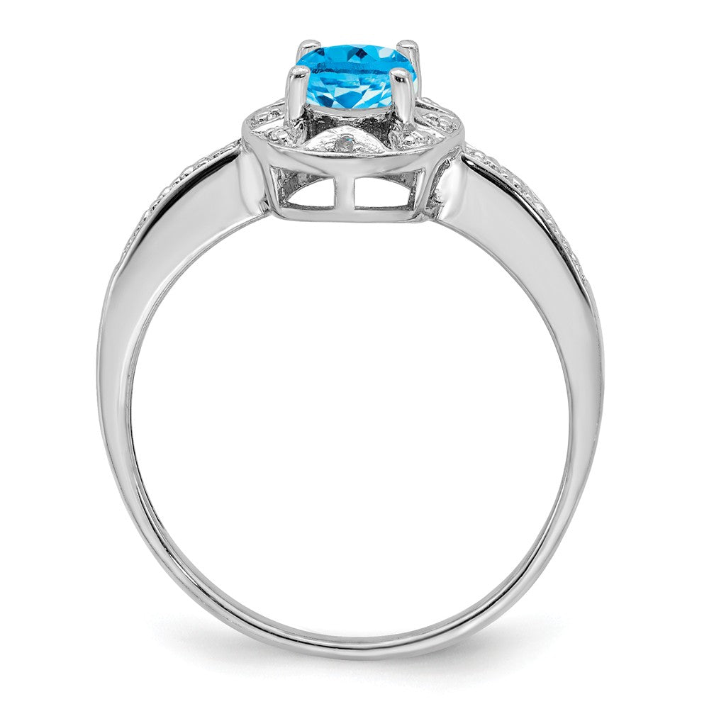 925 Sterling Silver Rhodium-plated Diamond & Blue Topaz Ring, Size: 5