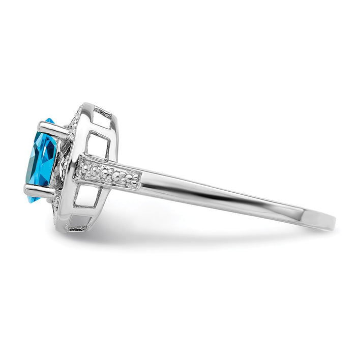 925 Sterling Silver Rhodium-plated Diamond & Blue Topaz Ring, Size: 10