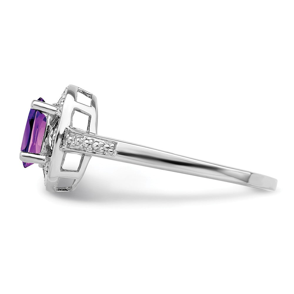 925 Sterling Silver Rhodium-plated Diamond & Amethyst Ring, Size: 10
