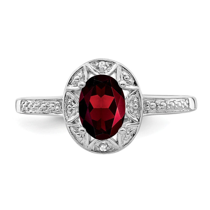 925 Sterling Silver Rhodium-plated Diamond & Garnet Ring, Size: 8