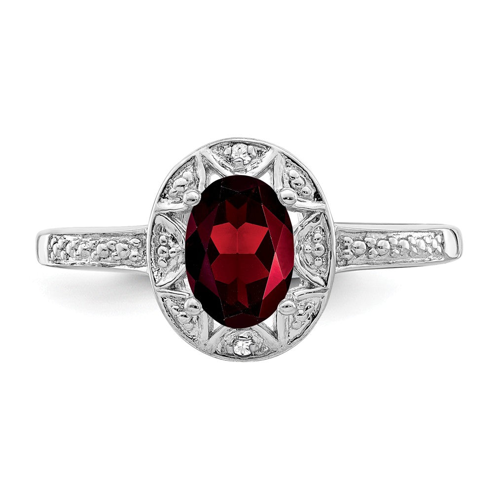 925 Sterling Silver Rhodium-plated Diamond & Garnet Ring, Size: 9
