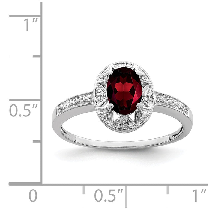 925 Sterling Silver Rhodium-plated Diamond & Garnet Ring, Size: 8