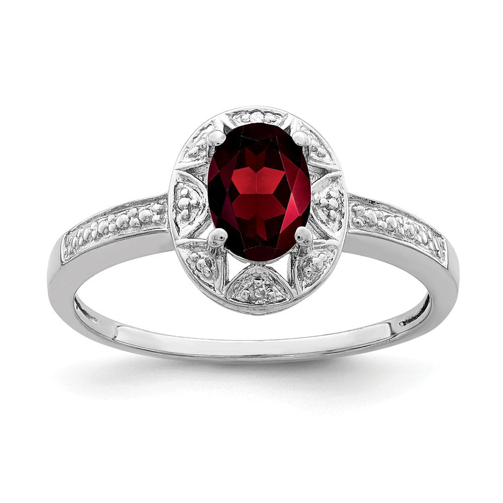 925 Sterling Silver Rhodium-plated Diamond & Garnet Ring, Size: 6