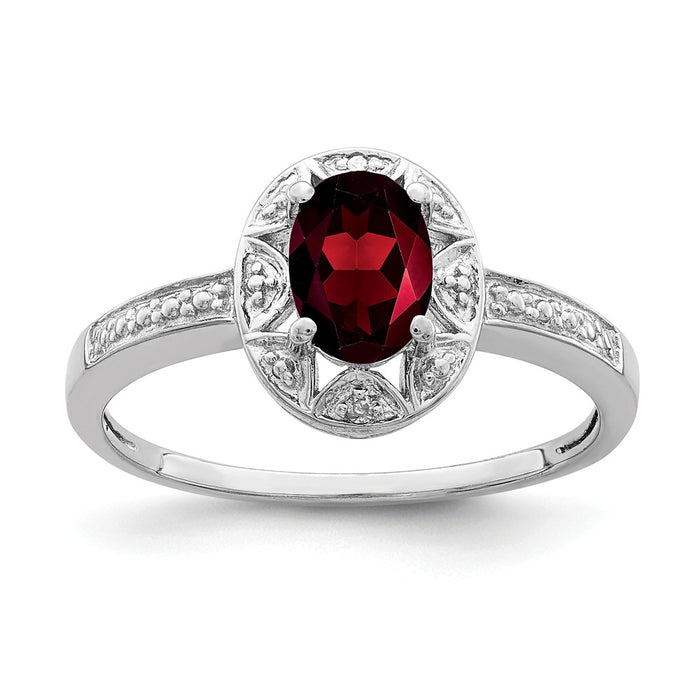 925 Sterling Silver Rhodium-plated Diamond & Garnet Ring, Size: 9