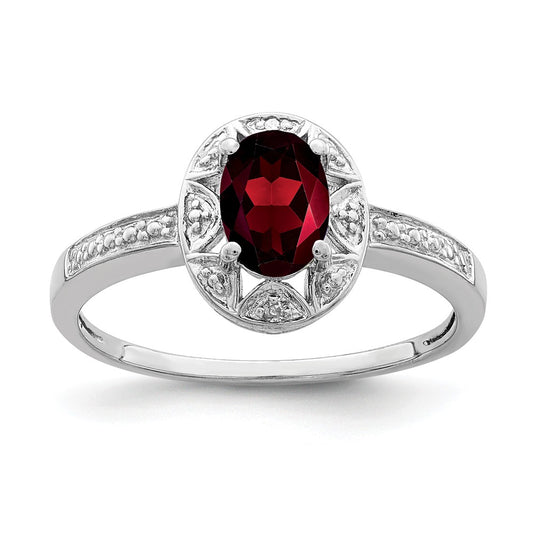 925 Sterling Silver Rhodium-plated Diamond & Garnet Ring, Size: 10