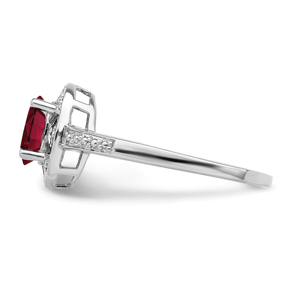 925 Sterling Silver Rhodium-plated Diamond & Created Ruby Ring, Size: 5