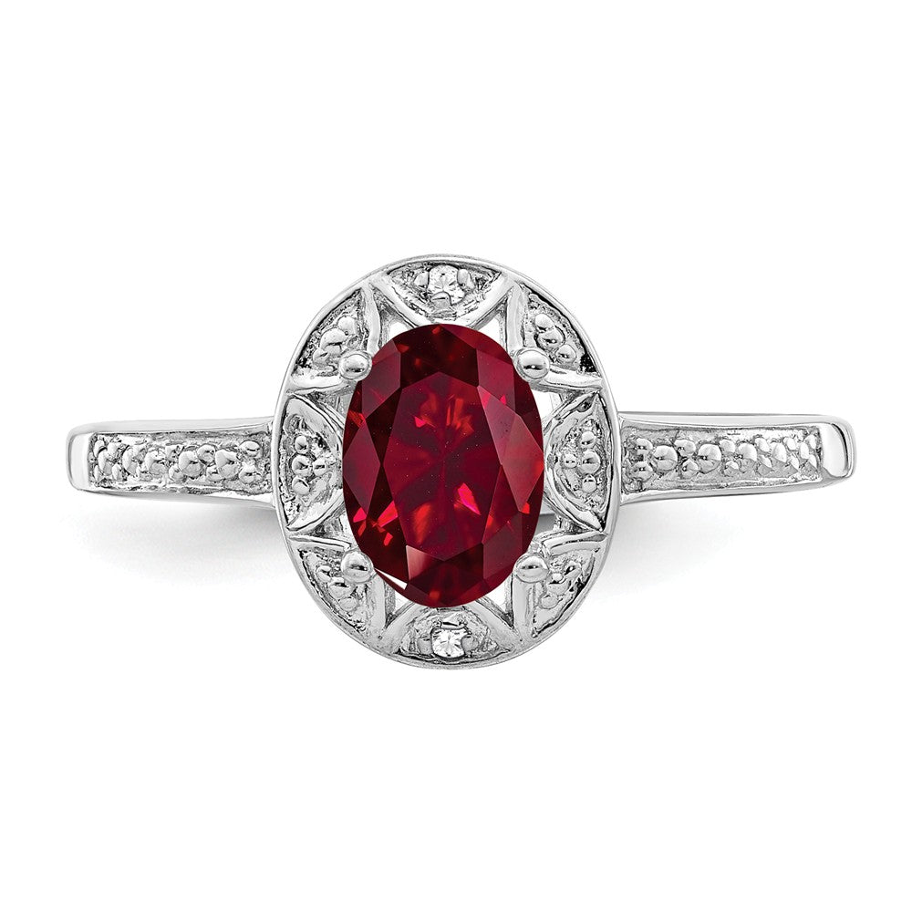 925 Sterling Silver Rhodium-plated Diamond & Created Ruby Ring, Size: 5