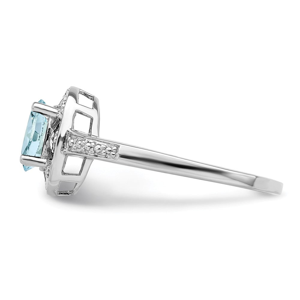 925 Sterling Silver Rhodium-plated Diamond & Aquamarine Ring, Size: 7