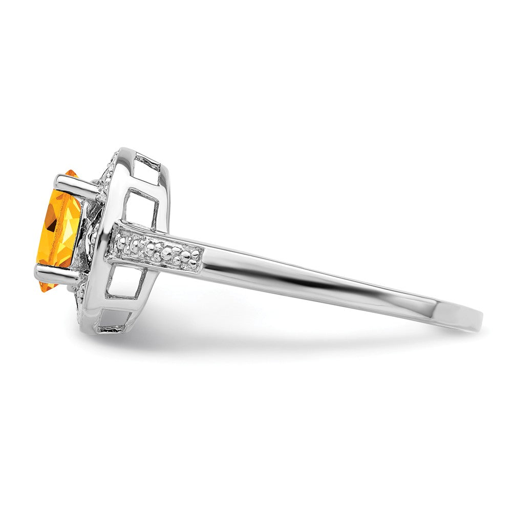 925 Sterling Silver Rhodium-plated Diamond & Citrine Ring, Size: 5