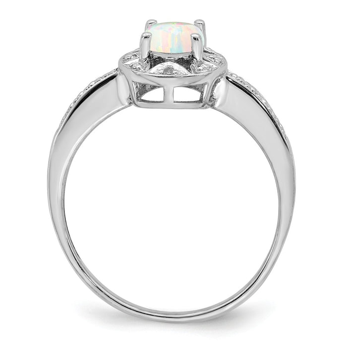 925 Sterling Silver Rhodium-plated Diamond & Created Opal Ring, Size: 9