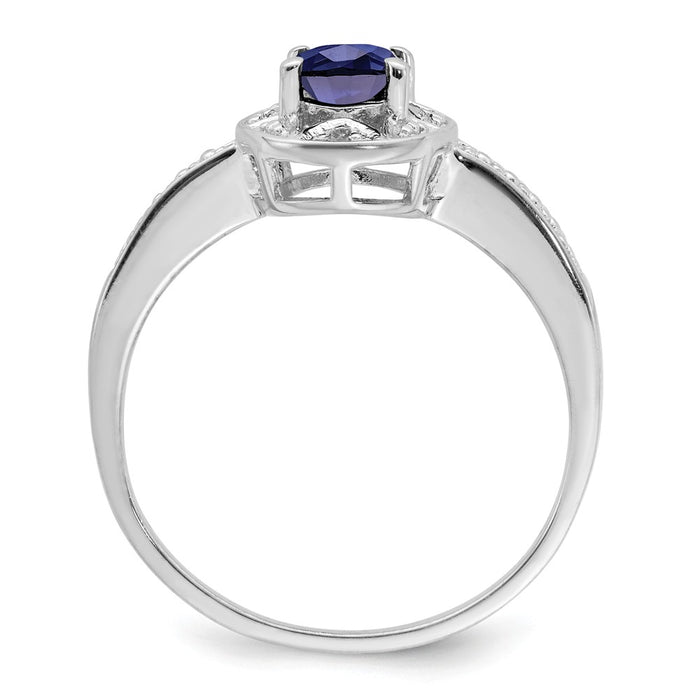 925 Sterling Silver Rhodium-plated Diamond & Created Sapphire Ring, Size: 8