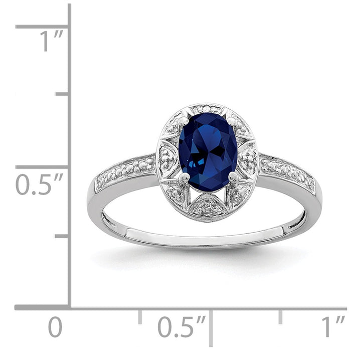 925 Sterling Silver Rhodium-plated Diamond & Created Sapphire Ring, Size: 6