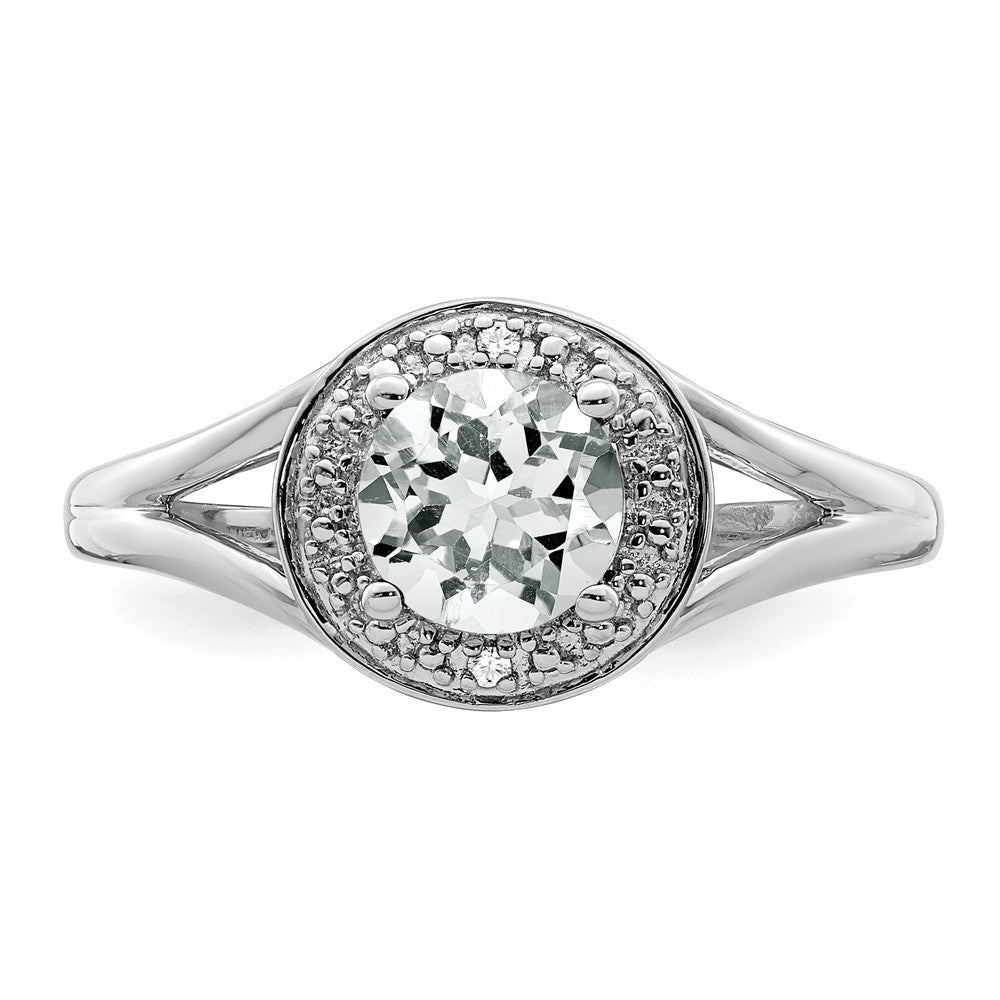 925 Sterling Silver Rhodium-plated Diamond & White Topaz Ring, Size: 7