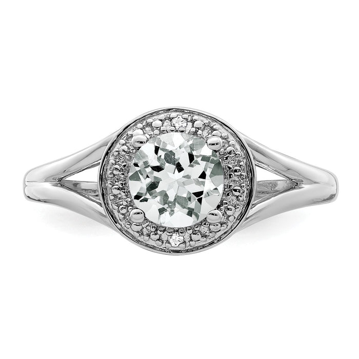 925 Sterling Silver Rhodium-plated Diamond & White Topaz Ring, Size: 5