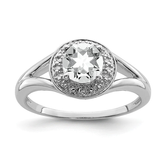 925 Sterling Silver Rhodium-plated Diamond & White Topaz Ring, Size: 7