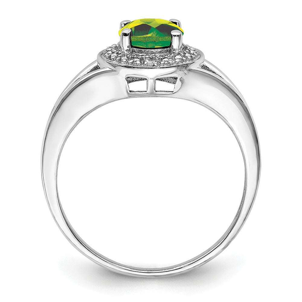 925 Sterling Silver Rhodium-plated Diamond & Peridot Ring, Size: 7