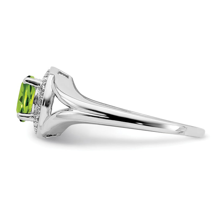 925 Sterling Silver Rhodium-plated Diamond & Peridot Ring, Size: 9
