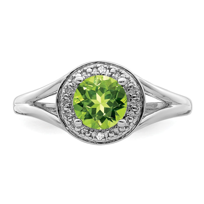 925 Sterling Silver Rhodium-plated Diamond & Peridot Ring, Size: 9
