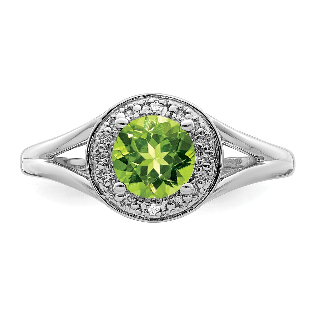 925 Sterling Silver Rhodium-plated Diamond & Peridot Ring, Size: 7
